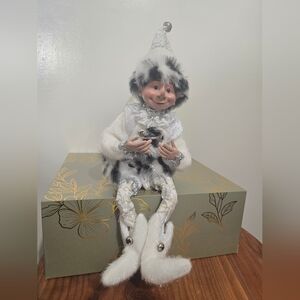 Whimsical Black and White Elf Figurine